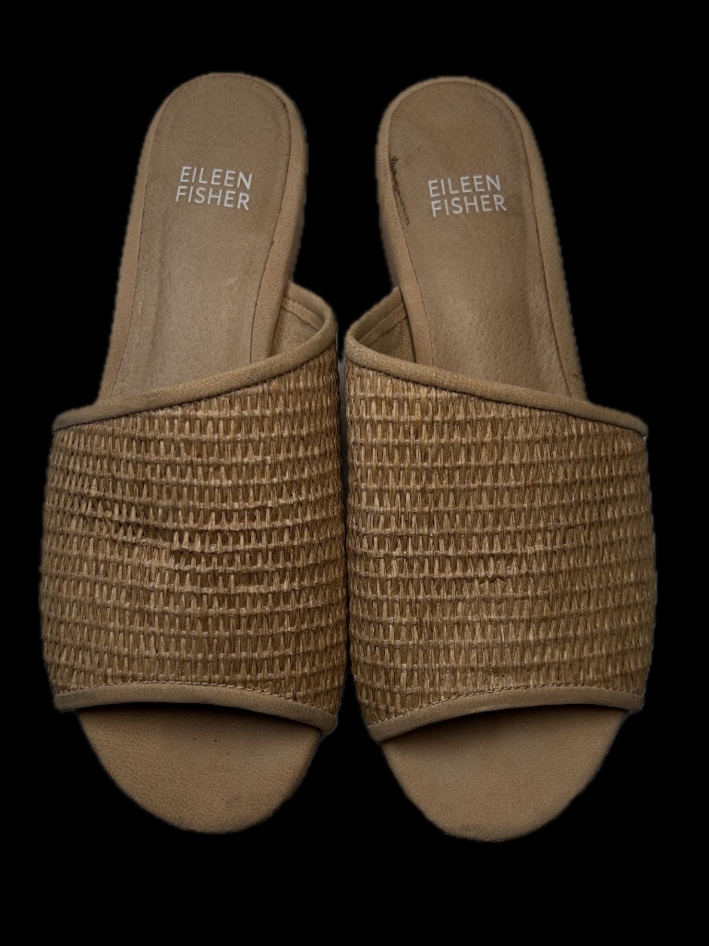 Eileen Fisher Noko 2 Slides Woven Block Heel Natural Sandals Size 6
